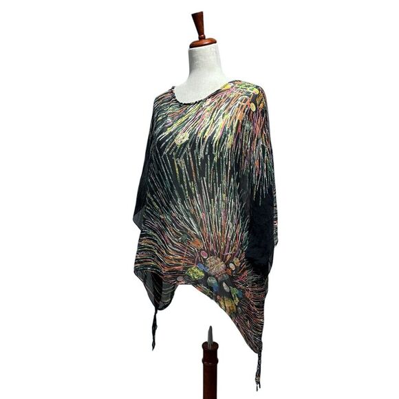 Cocoon House Silk Wearable Art Women's Large / XL Abstract Floral Fireworks - Picture 4 of 11